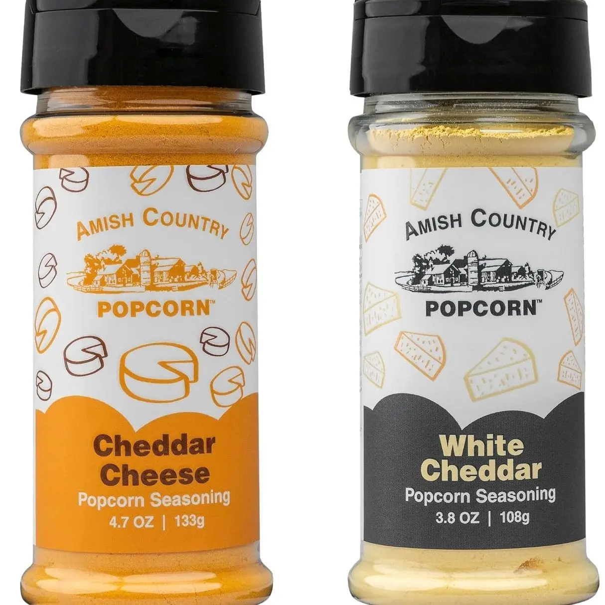 Amish Country Popcorn | Seasoning Variety Pack | Cheddar Cheese - 4.7 oz and White Cheddar Cheese - 3.8 oz Popcorn Seasoning | Old Fashioned, Non-GMO and Gluten Free