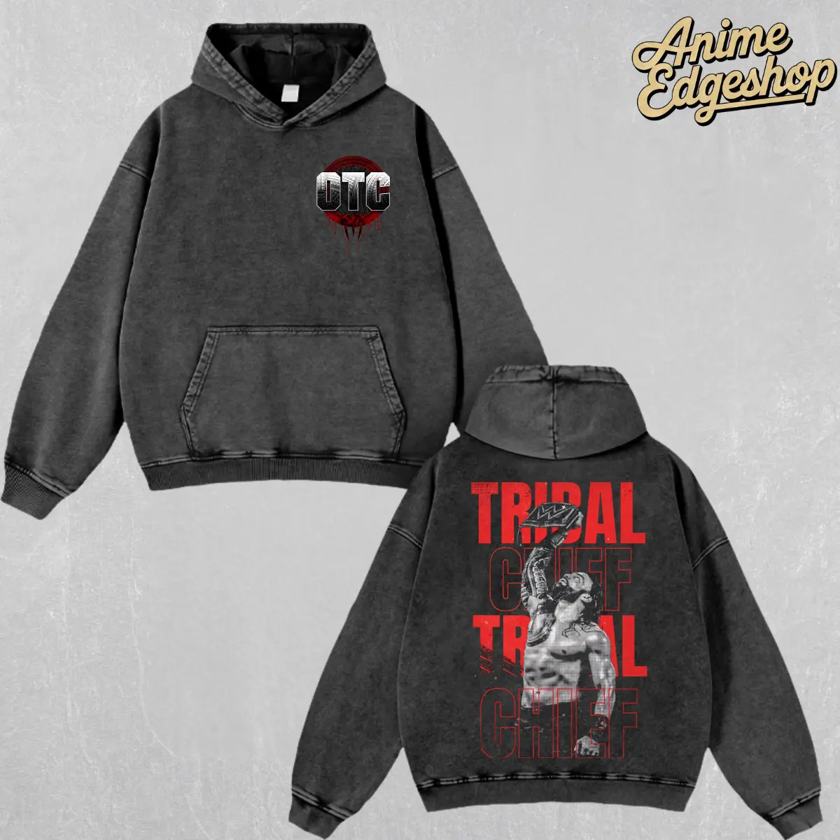 Retro Tribal Chief Roman Reigns Vintage Washed Hoodie & T-Shirt, Unisex Oversized Heavyweight Cotton Top, WWE Wrestling Streetwear Outfit, Gift for Wrestling Fans, Hiphop & Sports Style Lovers