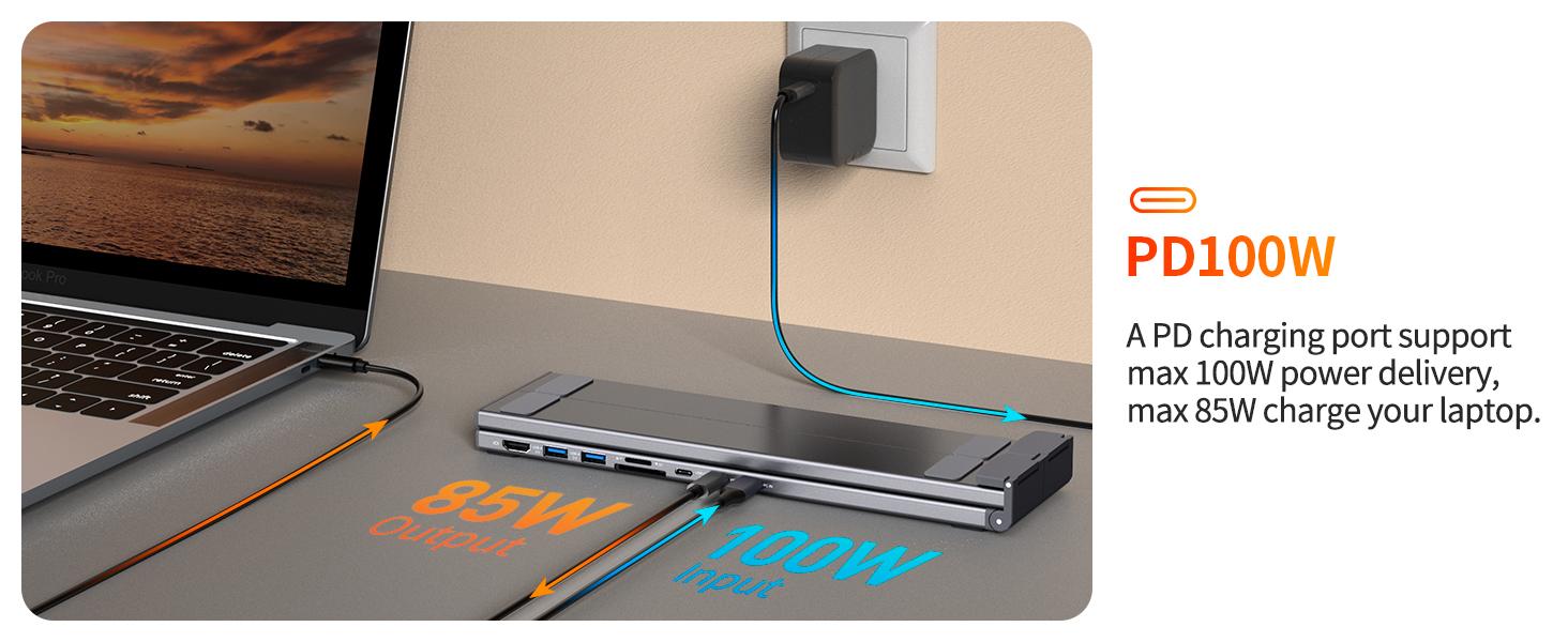 Mukiya USB C Laptop Stand with Docking Station, 8 in 1 USB C Hub with 4K HDMI, 3xUSB C, 2xUSB A, 1xSD, 1xTF Port for MacBook/Dell/HP/Surface/Lenovo Springtok