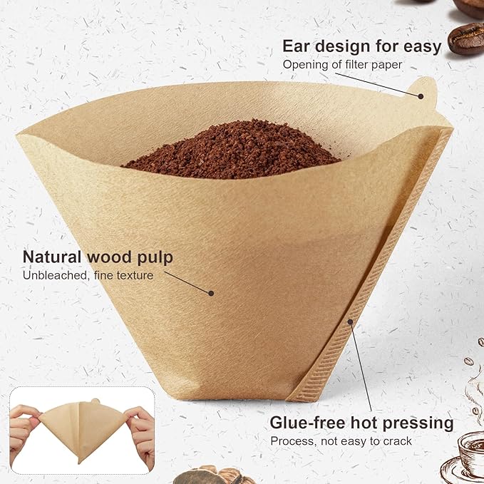 100pcs #4 Unbleached Coffee Filters – Natural Cone Paper, 8–12 Cup, Disposable Filters Compatible with Ninja, Pour Over & Drip Coffee Makers