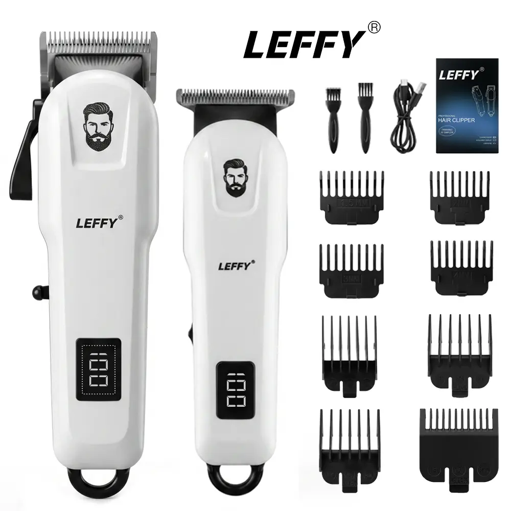 LEFFY Men's 2-in-1 Professional Cordless Electric Hair Clippers - Salon-Grade 0-Gap T9 Trimmer, 2000mAh Battery, Digital Display, Precision Cut Barber Set, USB Charging Kit, Premium Father's Day Grooming Gift