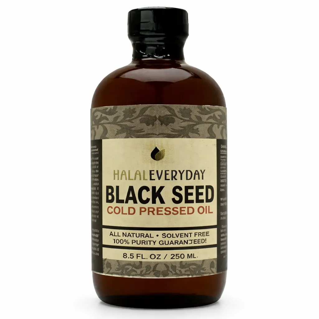 HalalEveryday Pure Cold Pressed Black Seed Oil 8.5oz & 16oz Glass Bottle All Natural NON-GMO Vegan Nigella Sativa Hexane Free Halal Certified Unfiltered Dark Potent Source of Nigellone & Thymoquinone