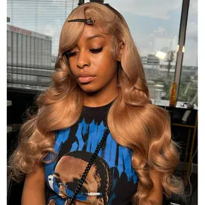 Milk Tea Ombre Blonde Ash Blonde Body Wave 200% Density Human Hair Pre Plucked Wig 13x6 HD Transparent Lace Frontal Wig With Baby Hair Can Be Restyled For Women