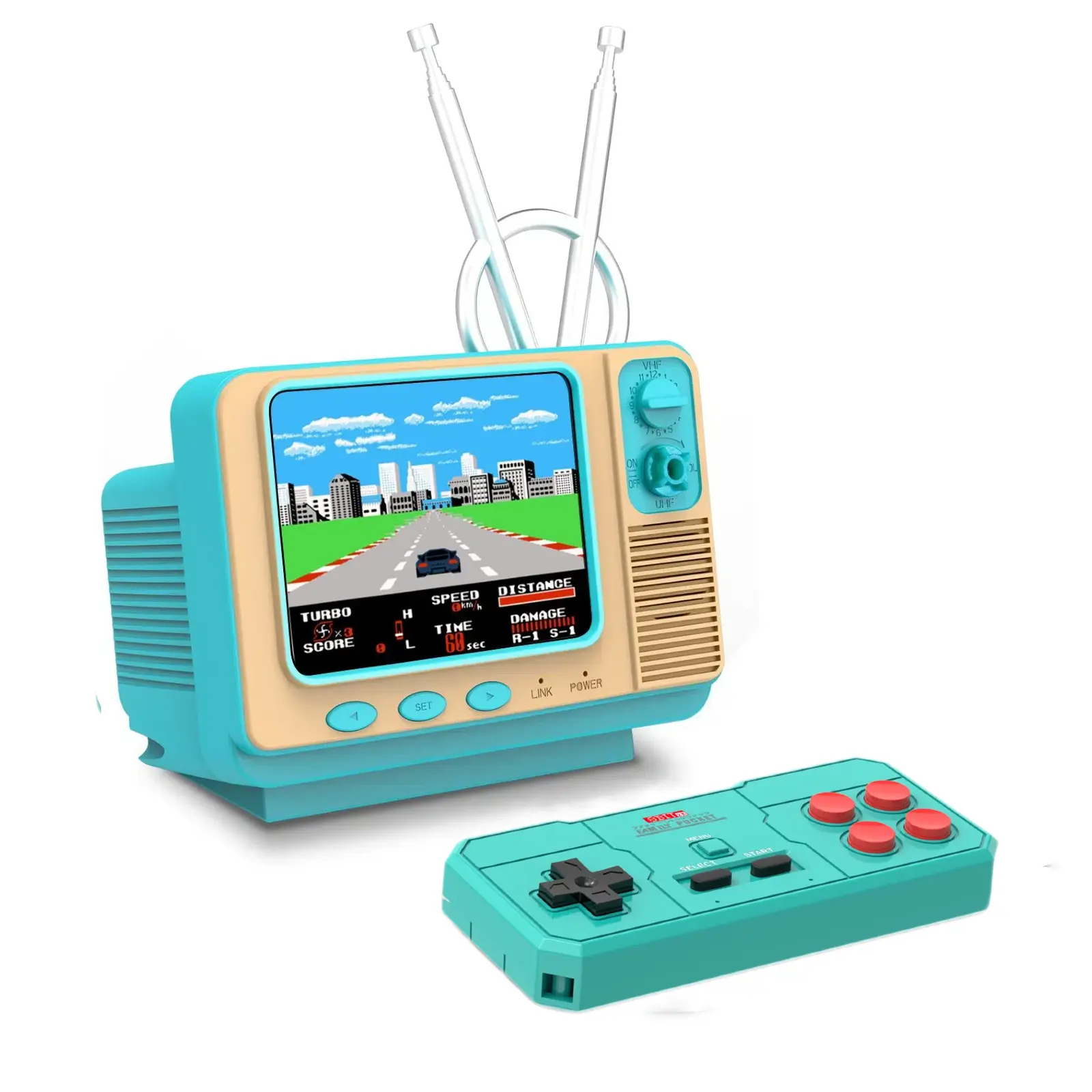 GV300S Mini TV Game Console 308 Games 3 Inch Screen Portable Gaming System for Kids & Gamers Blue Retro Video Games Player with TV Output & 2 Players Mode Xmas Gift