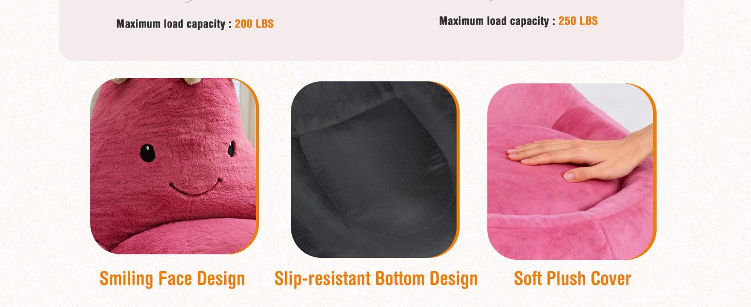 24/31 Inch Bean Bag Chair Padded Toddler Bean Bag Sofa with Padded Bean Bag Chair for Boys and Girls Beige Purple Eggplant Design