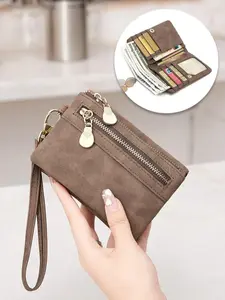 Zaleeta Women's Retro Multi-function Zipper Purse, Short Folding Bag Coin Purse, Large Capacity Holder Frosted Multiple Card Wallet, Perfect Gift for Travel,Mother's Day, Stylish Wallet case