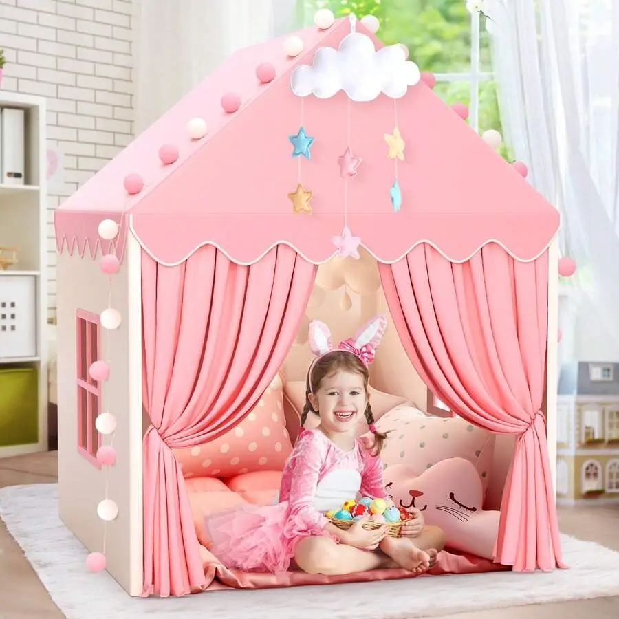 Indoor Princess Castle Play Tent, Kids’ Small Toy House Dollhouse for Pretend Play, Pop-Up Toddler Playhouse for Boys and Girls, Indoor/Outdoor Use