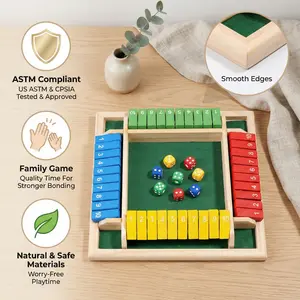 Wooden Shut the Box Game for Kids & Adults - 4 Sided Large Board Game with 8 Dice - Educational Math Learning Toy for Family Game Night - Screen-Free Montessori Gift for Boys Girls Ages 3+