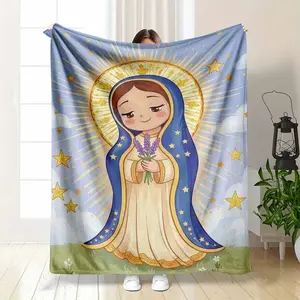 Soft Funny Throw Blanket Anime Virgin Mary Our Lady Of Guadalupe Blanket Holy Aura Starry Sky Print Soft Flannel Fleece Throw Lightweight All Season Religious Spanish Inspired Design Cozy Warm Decor Gift For Catholics Meditation Prayer Room