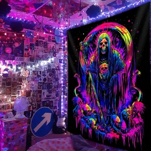 Tapestry Decor Tapestry Glow in the Dark Grim Reaper Skull Tapestry, Fantasy Themed Polyester Wall Hanging, Indoor Portrait Orientation Woven Decor for Living Room, Dorm - No Electricity or Battery Needed 60X40 Decoration Colorful Gift Starry Sky Pattern