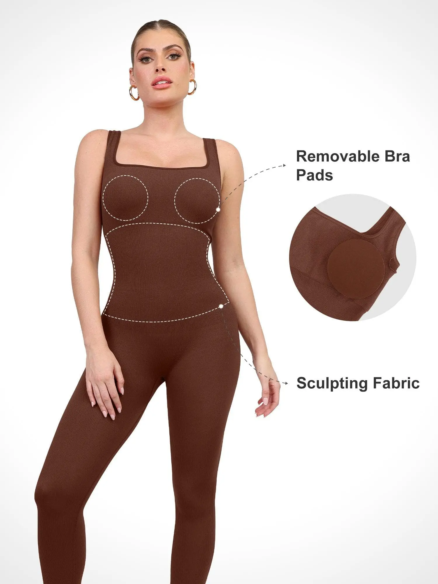 Popilush Seamless Square Neck Sport Jumpsuit  Minimalistic Activewear-Creator Live