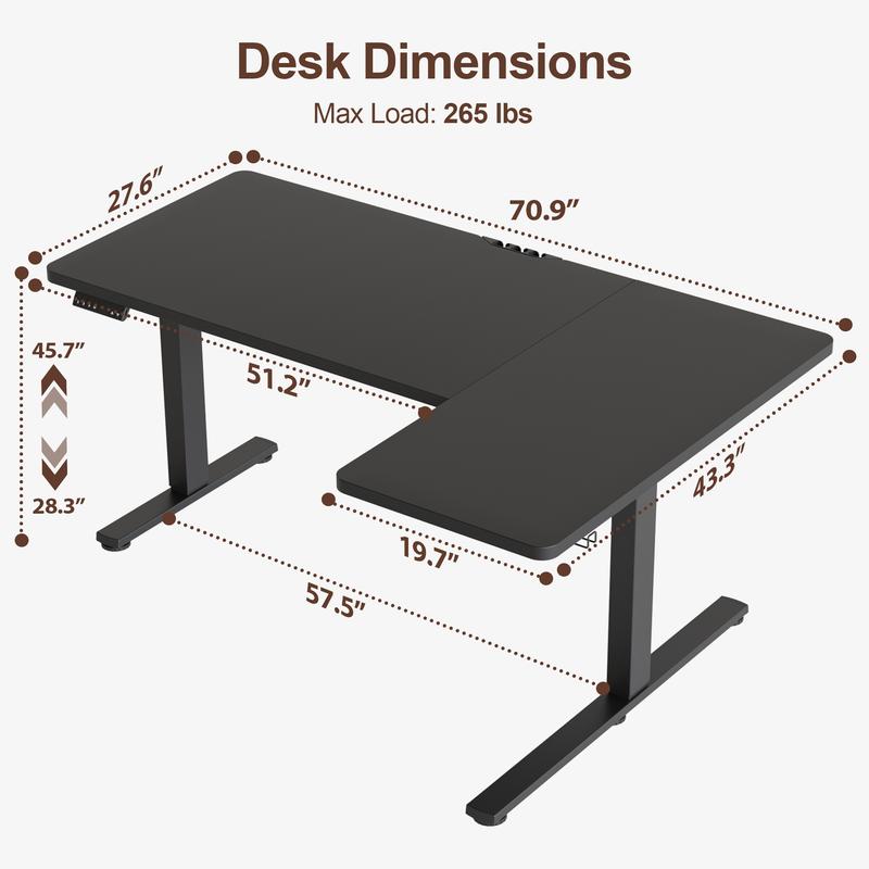 63 / 71 Inch Dual Motor Electric Adjustable Standing Desk, Computer Desk with USB-Ladeanschluss, Home Office Desk with Memory Controller,265 lbs Weight Capacity,Black/White/Rustin Brown/Oak