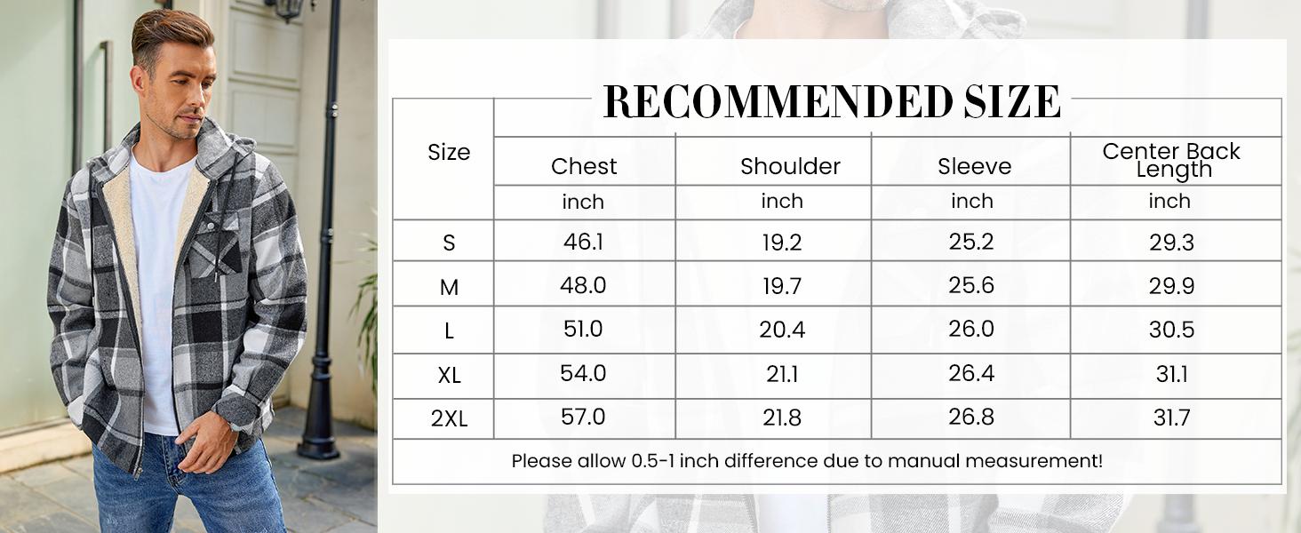 COOFANDY Men's Flannel Jacket Plaid Zip Up Hoodie Sherpa Fleece Lined Jacket Winter Warm Coats with Hood