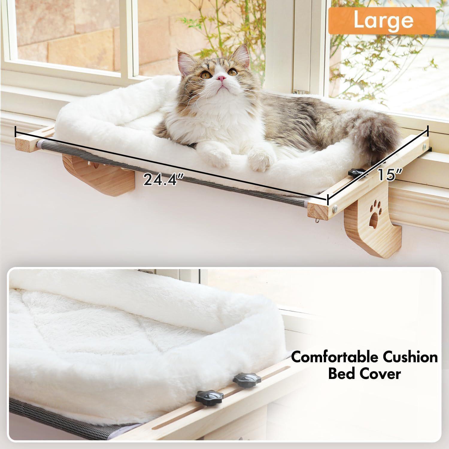 Cat Threshold Window Perch Sturdy Cat Hammock Window Seat with Wooden and Metal Frame, Suitable for Large Cats, Easy To Adjust Cat Bed on Windowsill Pad Outdoor Kittens Kitty Homemade