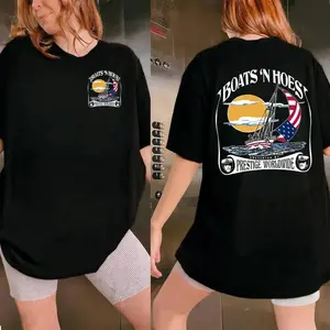 Boats n Hoez Summer Step Brothers Movie Shirt Fitted Crew Neck Short Sleeve Casual Top for Him Gifts Breathable Cotton Streetwear