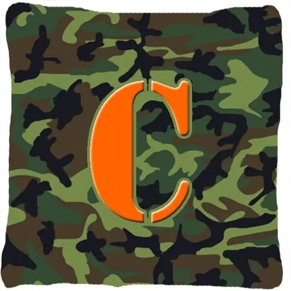 Monogram Initial C Camo Green Decorative Fabric Pillow
