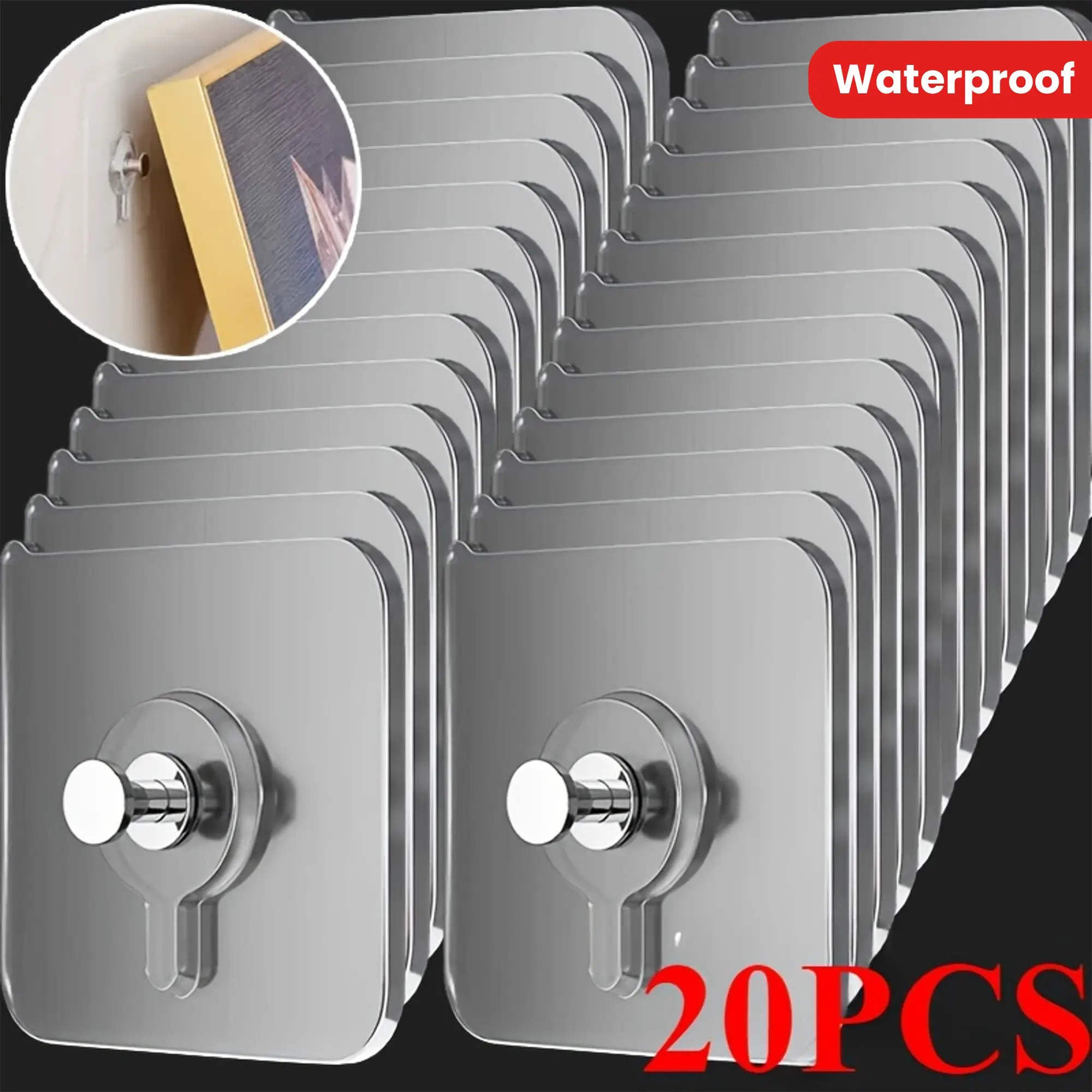 20pcs Wall-Mounted Self-Adhesive Sticky Hooks, Easy to Install Strong Adhesive Waterproof Plastic Hooks, No Drilling Needed, Multi-Functional Hooks, Picture Hanging Hooks for Paintings, Photo Frames, Clocks in Kitchen and Bathroom