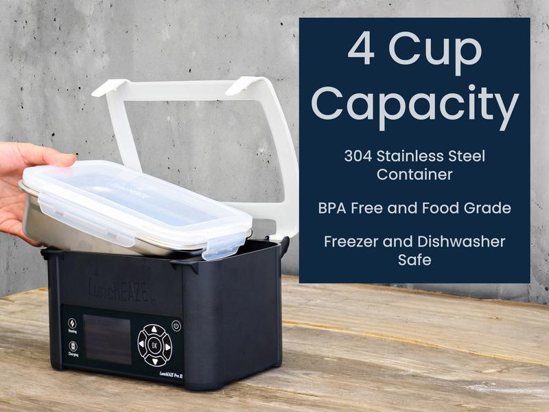 LunchEAZE Pro Cordless Heated Lunchbox – Battery-Powered, 4-Cup Capacity, 220°F Max, Automatic Scheduled Heating, Insulated Bag Included LunchEAZE Pro Cordless Heated Lunchbox – Battery-Powered, 4-Cup Capacity, 220°F Max, Automatic Scheduled Heating, Insulated Bag Included