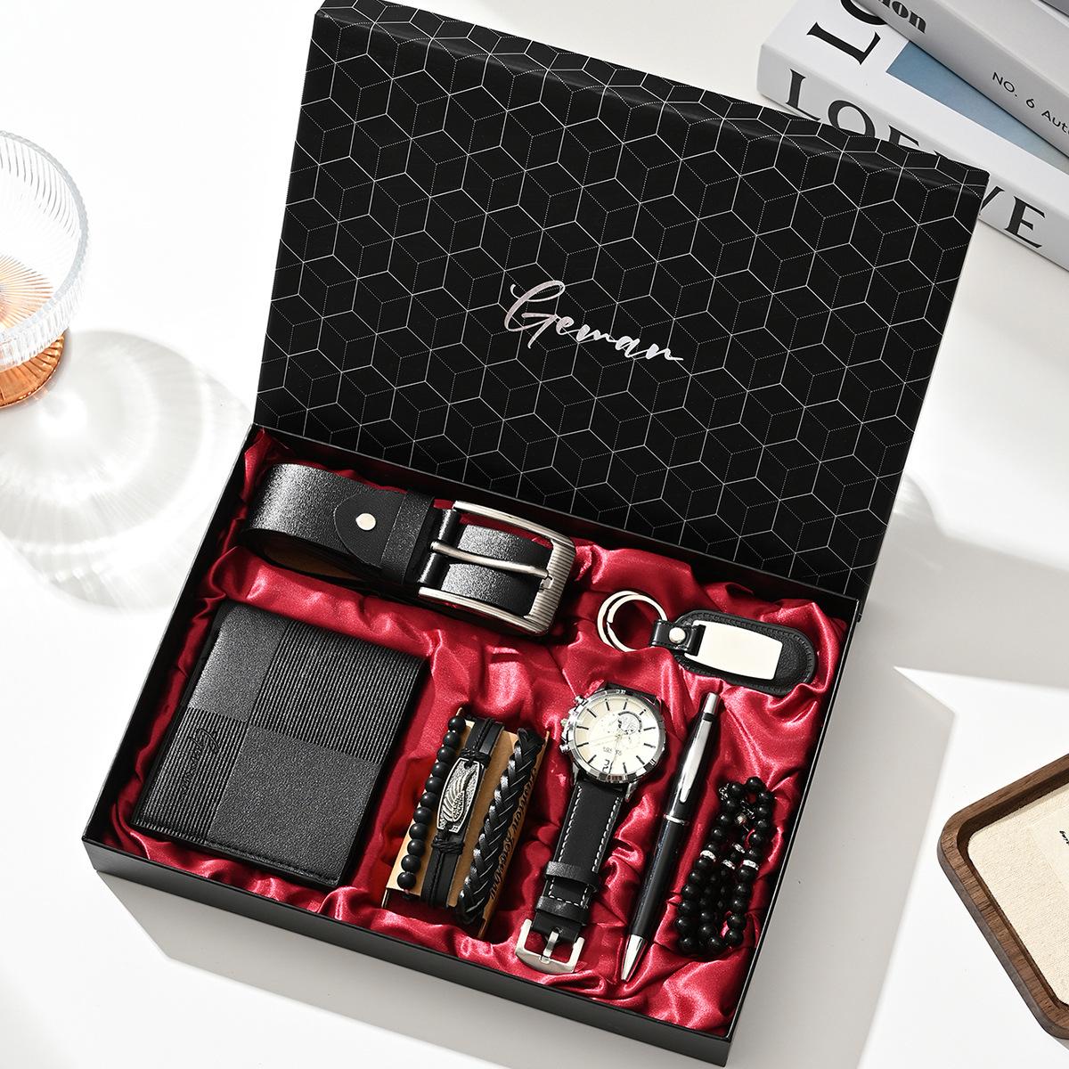 Luxury Gift Set for Men (Seven Pieces): Watch, Glasses, Pen, Keychain, Belt, Wallet - Perfect for Holidays and Birthdays