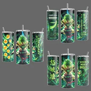 Broly Legendary Super SaiyanStainless Steel Insulated Travel Dragon Tumbler With Handle & Straw 20oz 40oz Power Level 999999 Anime DBZ Design