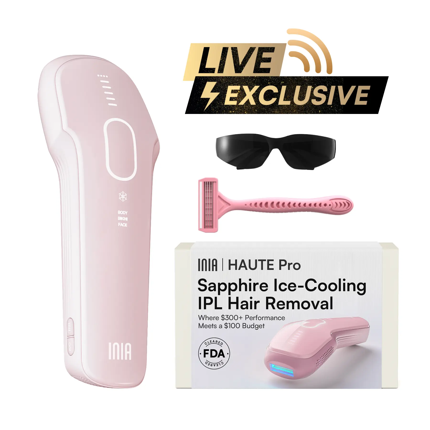 【LIVE EXCLUSIVE】INIA HAUTE Pro Sapphire Ice-Cooling IPL Hair Removal Device – Painless, FDA Cleared, Full Body & Bikini Use, Long-Lasting Results for Women & Men, 2-Year Warranty – Stay Cool & Smooth This Summer，Summer Beauty Gift Ideas