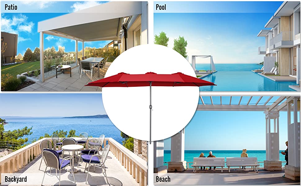 AECOJOY [No Base] 4.5m Garden Umbrella Double-Sided Patio Beach Umbrella with Crank Air Vents,12-Rib Rust-Free Powder Coated Steel,Waterproof &Anti-UV Outdoor Modern Design Aesthetic Lounge