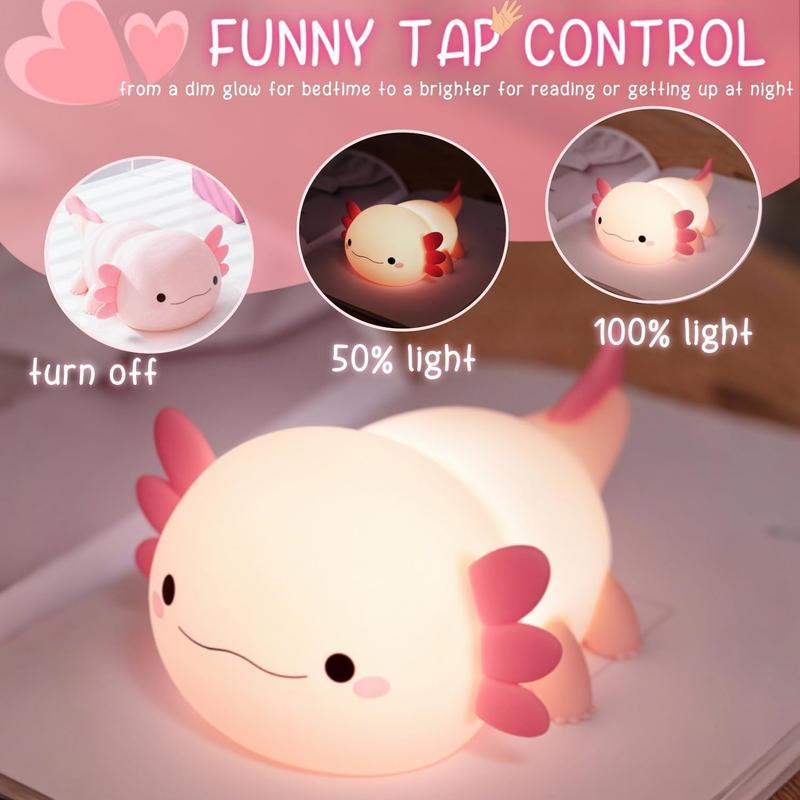 MUNBYN  Axolotl Lamp,Cute Axolotl Night Light,Dimmable Silicone Animal Nursery Night Light,Adorable Rechargeable Squishy Novelty Bedside Touch Lamp,Baby Room Decor, Axolotl Gifts for Kids/Girls