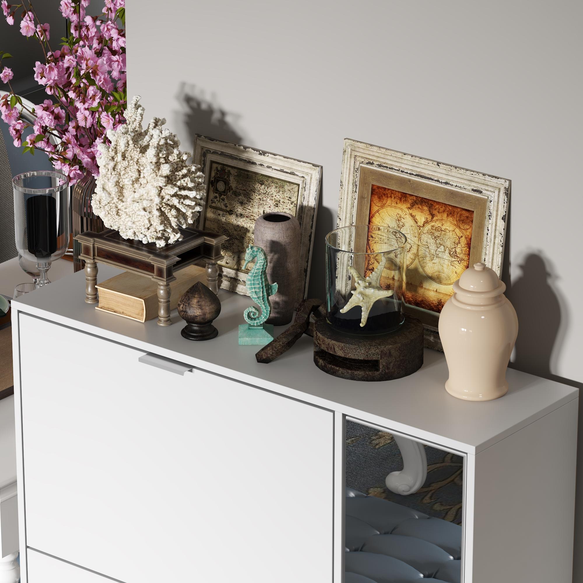 FUFU&GAGA Special Side Mirror Design Shoe Storage Cabinet With 4 Layers for Living Room Hallway Flip Shoes Rack