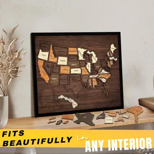【DealsForYouDays】Map puzzle, family decor，wooden U.S. travel map puzzle, anniversary gift, children's geography puzzle, or perfect holiday gift for couples and families, record your journey, memory making, home decor, unique traveler gift,