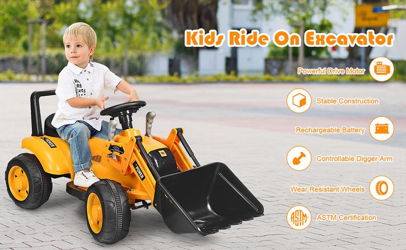 [Costway]- 6V Battery Powered Kids Ride On Excavator-Springtok