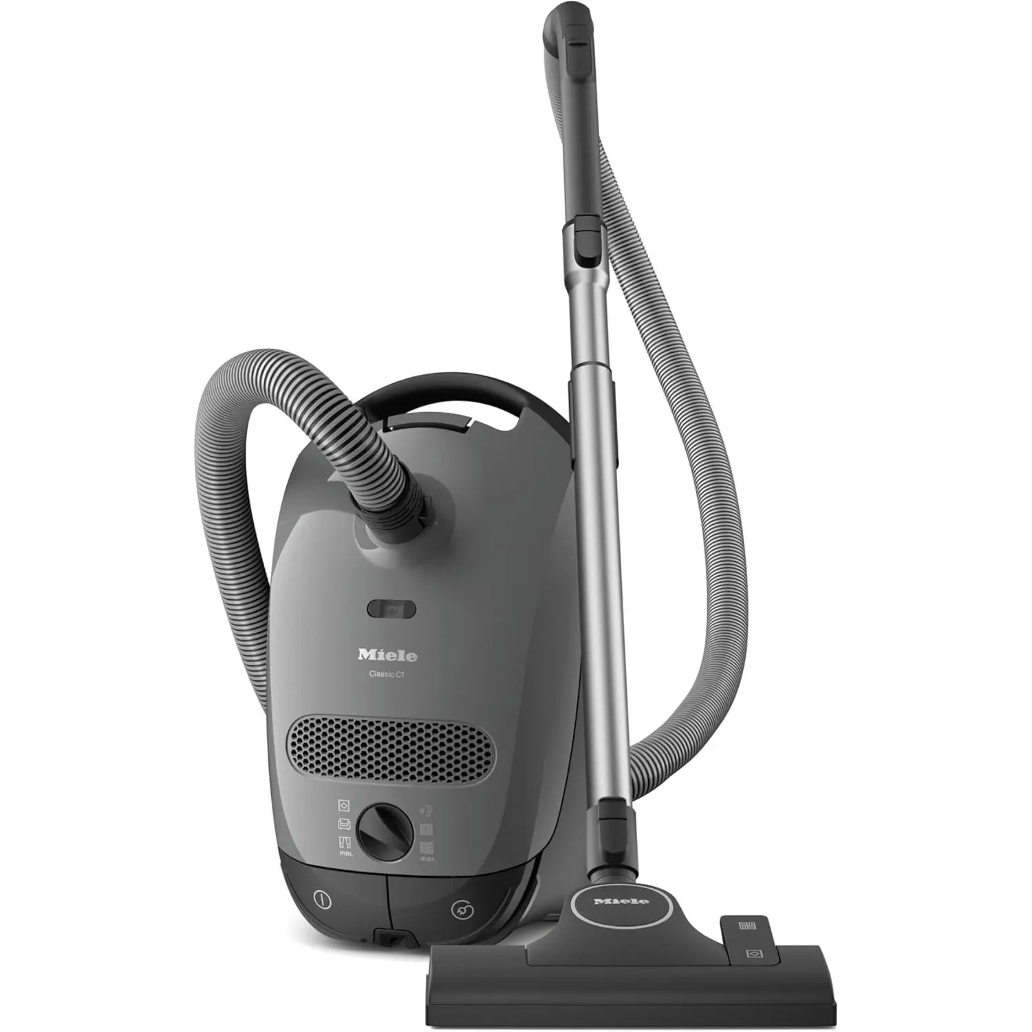 Miele Classic C1 Pure Suction Corded Canister Vacuum Cleaner - Graphite Grey, Push Button, Touch Control, 12lb, 120V-1200W, 4.8 Qt Bag Capacity, 6 Power Settings, Strong Suction, Portable Household Appliance
