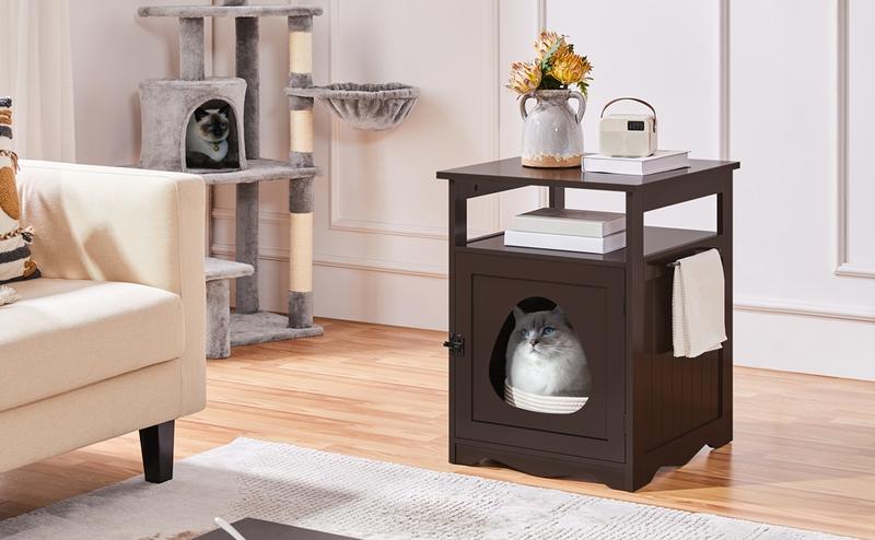 Yaheetech Cat Litter Box Enclosure, Hidden Cat Litter Box Furniture,Cat Crate, Decorative Storage Bench Pet Side Table