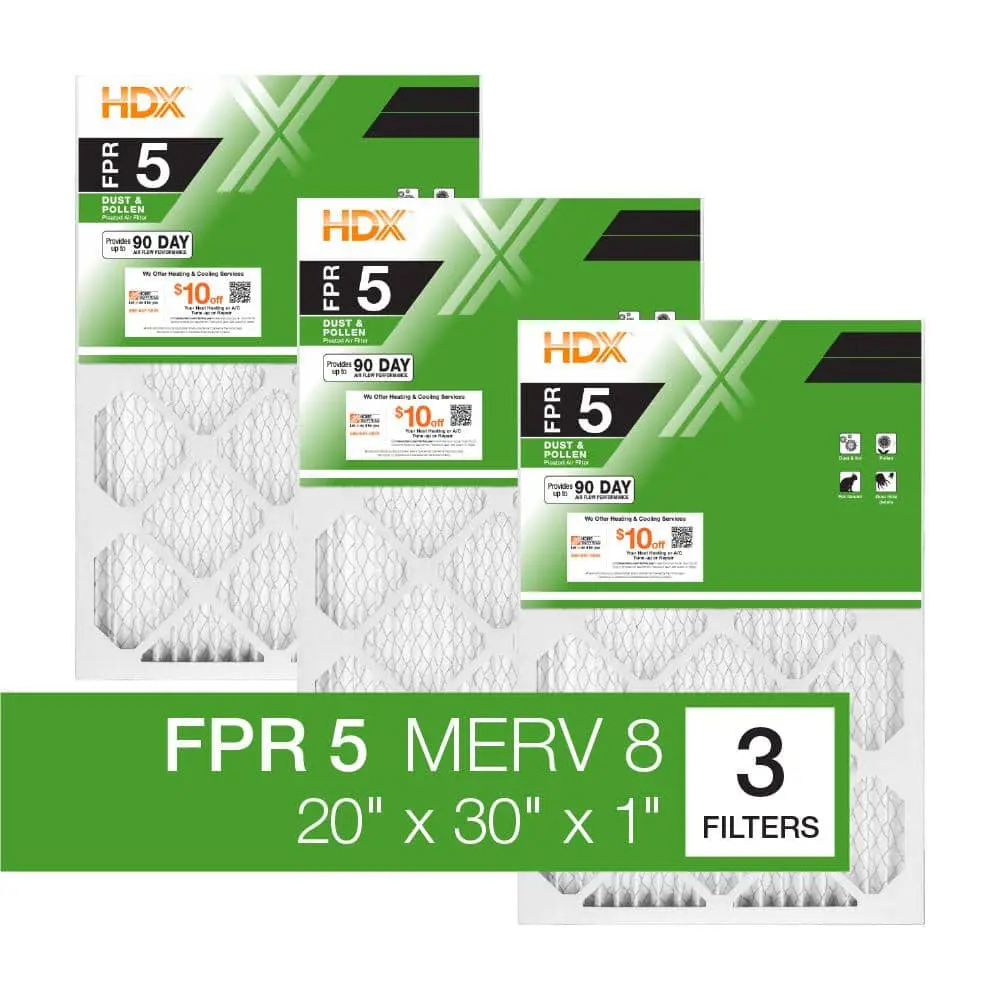 20 in. x 30 in. x 1 in. Standard Pleated Furnace Air Filter FPR 5, MERV 8 (1/3-Pack)