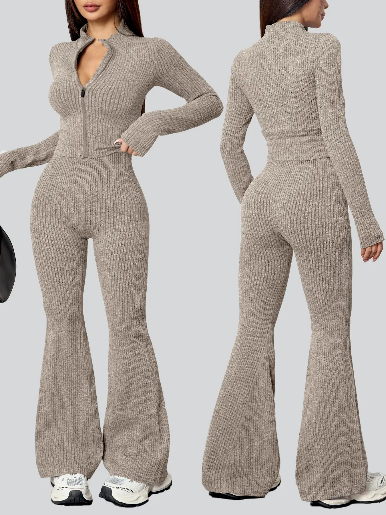 Women's Sportswear Set, Exercise Clothing Set, Casual Fitness, Tight Elasticity Bootie Zipper Sports Top Set, Autumn Winter Ladies Sportswear, Solid Tracksuit Set, Yoga Tracksuit Set, Sportswear for Training