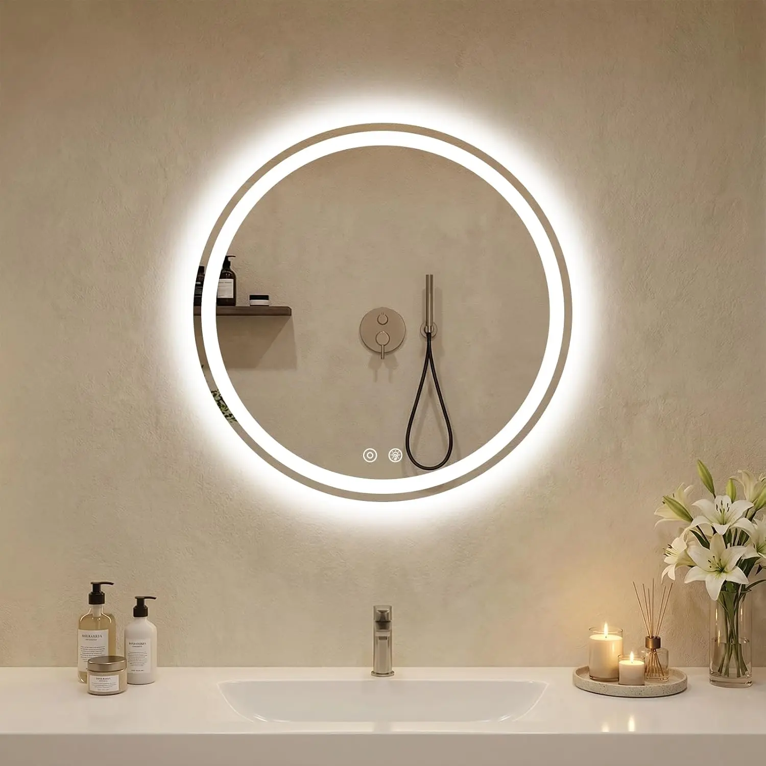 LED Bathroom Vanity Mirror, Wall-Mounted Tempered Glass Mirror with Double Front-and-Back Lighting, Anti-Fog, Shatter-Proof, Dimmable, Memory Function