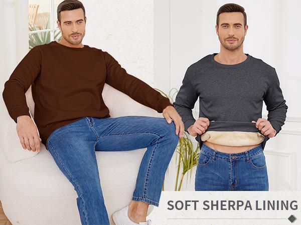 Gihuo Unisex Men's Warm Crewneck Sherpa Lined Fleece Sweatshirt - Classic O Neck Design, Comfortable Ribbed Cuffs & Hem, High-Quality Cotton & Sherpa Lining, Machine Washable, Casual Streetwear, Long Sleeve Knitted Jackets