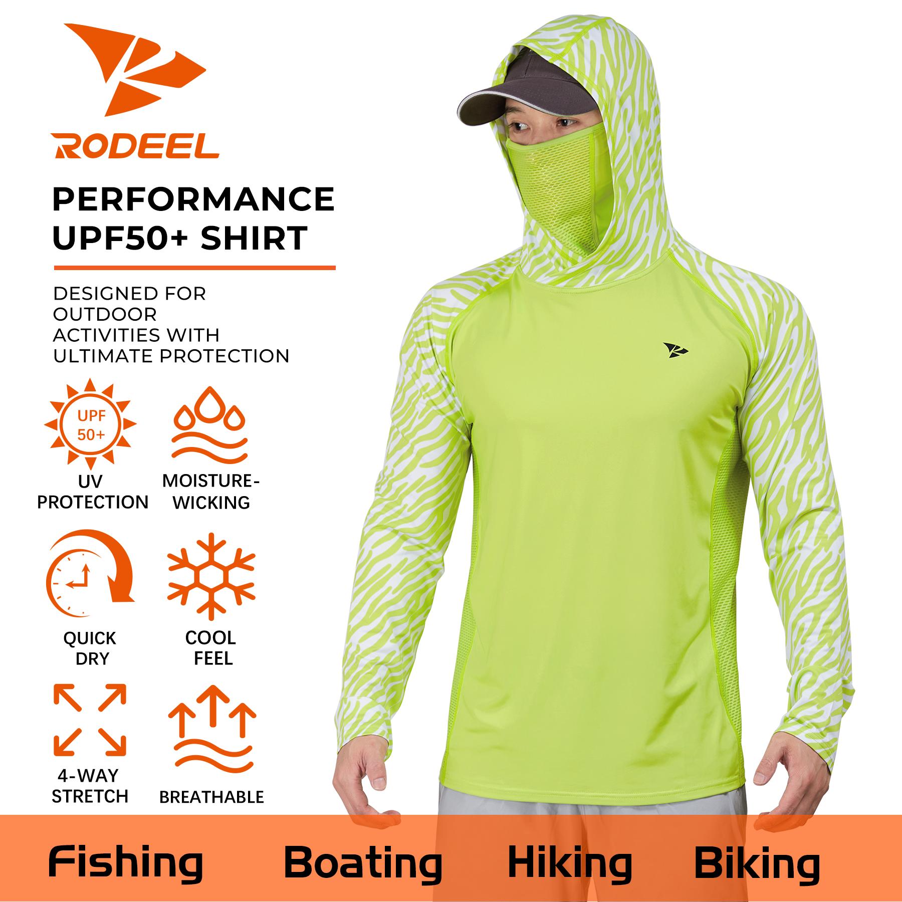 RODEEL 915 Sun Hoodie Shirts w/ Mask Neck Gaiter Men UPF 50+ UV Protection Long Sleeve Lightweight Quick Dry Moisture Wicking Breathable Cooling Activewear for Outdoor Sport Gym Fishing Roofing Landscaping Construction Gardening, Holiday Gift