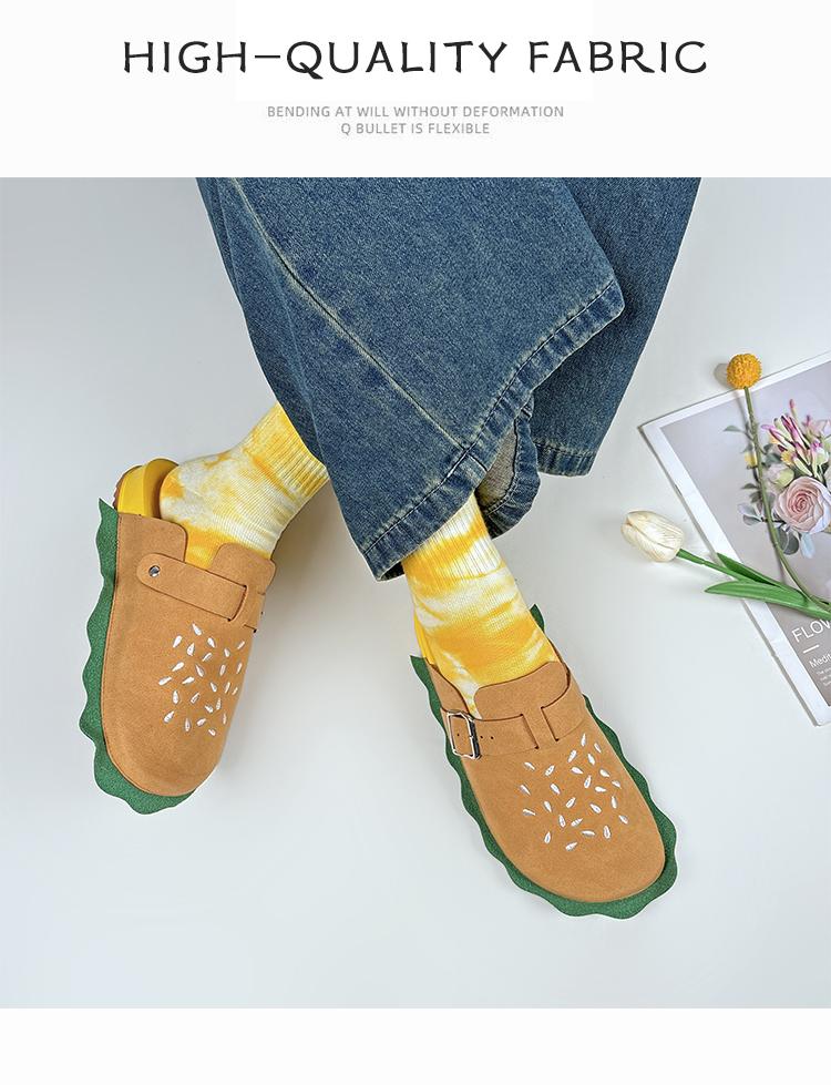 PU upper women's hamburger cowhide suede loafers, leather slippers, cork shoes, platform heels. They have arch support function, are comfortable and fashionable