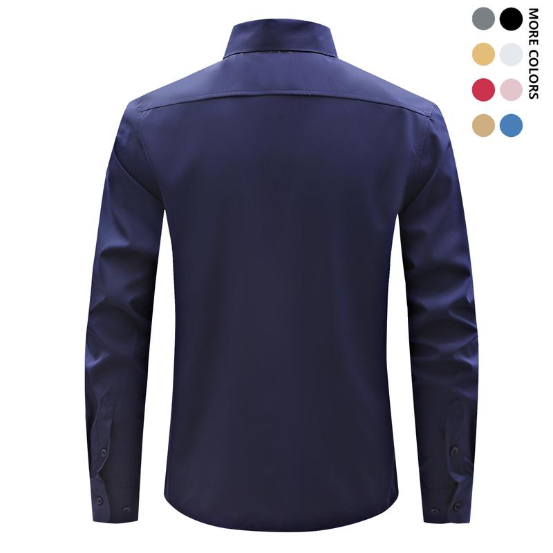 Men's Long Sleeve Shirt Slim Fit Solid Color Turn Down Collar Cardigan Business Casual