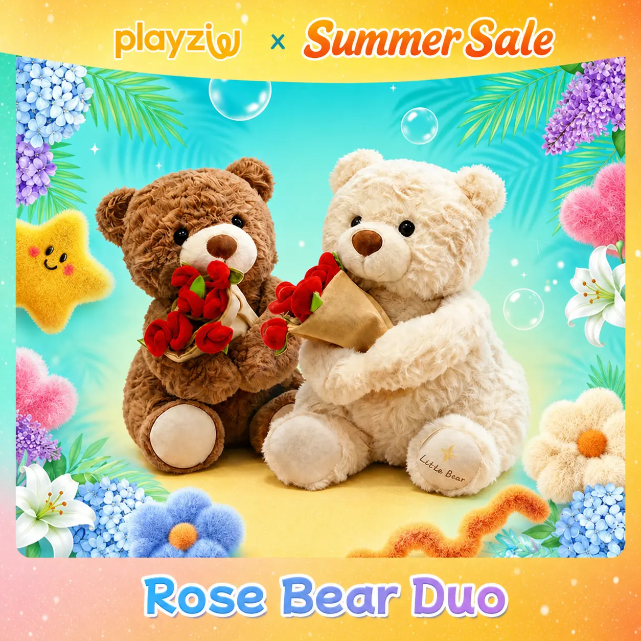1PC Plush Teddy Bear with Rose Bouque Stuffed Animal Toy, Perfect Gift for Valentine's Day, Anniversaries, Birthdays, Romantic Occasions, Soft Cuddly Gift #summerwins