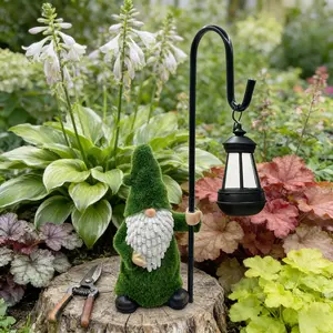 Whimsical Flocked Garden Gnome with Solar Lantern | Cozy Nighttime Decor for Your Yard Whimsical Flocked Garden Gnome with Solar Lantern | Cozy Nighttime Decor for Your Yard