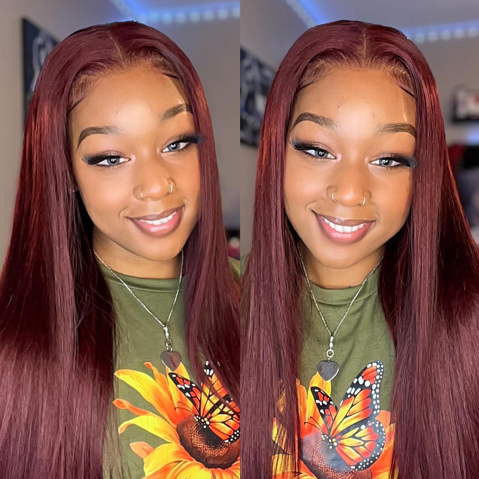 [Spring Musts] Wiggins Hair Cherry Cola Red Color Glueless Human Hair Wigs Straight Wig 5x7 Lace Closure Human Hair Pre Cut Pre Plucked Ready to Go Glueless Wigs WeeklyDeals #SpringStatements