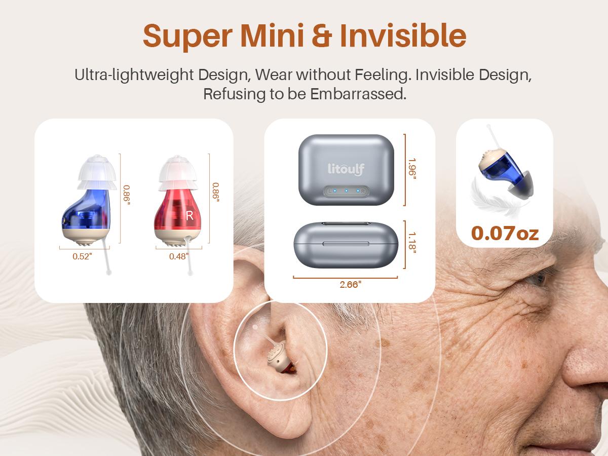 Litoulf OTC Hearing Aids Rechargeable (Including Charging Case), Comfortable In-Ear Hearing Aids for Seniors and Adults, 24-Channel Digital Noise Reduction, Clear Sound, Invisible Design, 80+ Hrs Battery Life