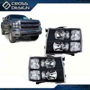 CROSSDESIGN FIT FOR 07-14 CHEVY SILVERADO BLACK HOUSING CORNER HEADLIGHT REPLACEMENT LAMP