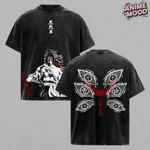 Kokushibo Demon Slayer T-Shirt – Upper Moon One Graphic Tee, Vintage Washed Oversized Anime Shirt, Heavy Cotton Streetwear Top, Unisex Casual Outfit, Gift for Demon Slayer Infinity Castle Fans
