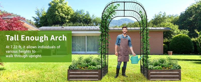 Lilypelle 3 in 1 Raised Garden Bed with Tall Arch Trellis for Climbing Plants, Galvanized Planter Box Outdoor for Gardening, Vegetables, Flower