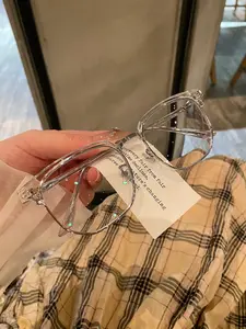 FORGET-ME-NOT Series 2026 Trendy Square Anti Eye Strain Blue Light Blocking Glasses Clear Lens Computer Gaming Minimalist Metal Frame Y2K Style Non-Prescription Flat Anti-Radiation Eyewear Fashion Blue Light Filtering