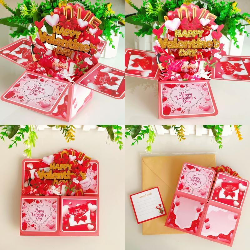 Valentine's Day Card, 3D Pop-Up Card with Flower Bouquet Keepsake Gift, Romantic Valentines Gifts and Flowers 2-in-1 Idea for Valentine, Birthday, Wedding, Anniversary, Wife Husband, Mom, Women, Him Her, Girlfriend Boyfriend