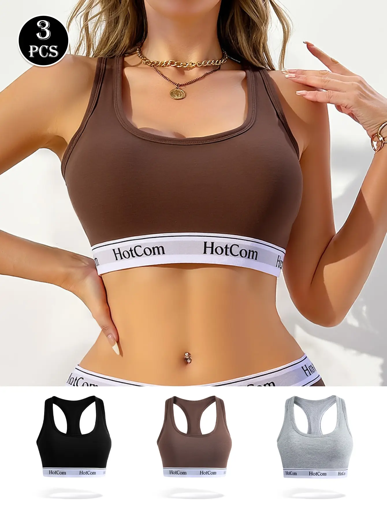 HotCom Women's 3pcs Solid Letters Wireless Racerback Athletic Sports Bra Breathable Comfortable for Yoga Gym Workout All-Season Wear Sports Lingerie Top - Womenswear summerwins,summerwins