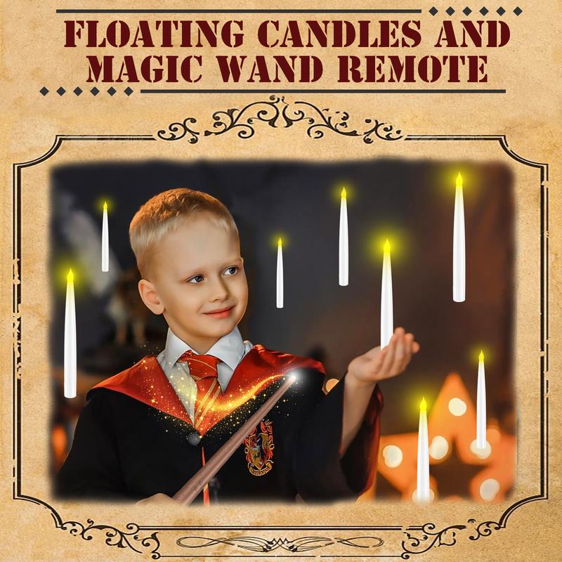 Floating Flameless Halloween Candles with Magic Wand Remote, 6.6" Hanging LED Taper Candles with Hooks & Fishing Line, Flickering Battery Operated Candles for Christmas, Windows, Spooky Indoor Outdoor Decor Floating Flameless Halloween Candles with Magic Wand Remote, 6.6" Hanging LED Taper Candles with Hooks & Fishing Line, Flickering Battery Operated Candles for Christmas, Windows, Spooky Indoor Outdoor Decor